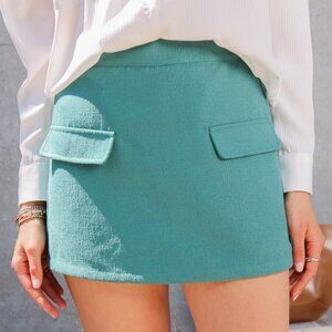 LUMIERE Teal Pocket Detail Mini Skort High Waist Chic Modern